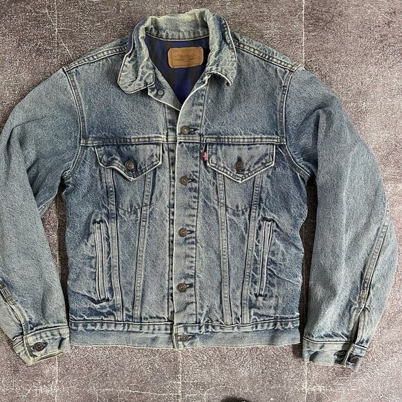 Men's Vintage 90's Levi's USA Flannel Lined Light Blue Denim Jean Jacket Sz S - Picture 1 of 5